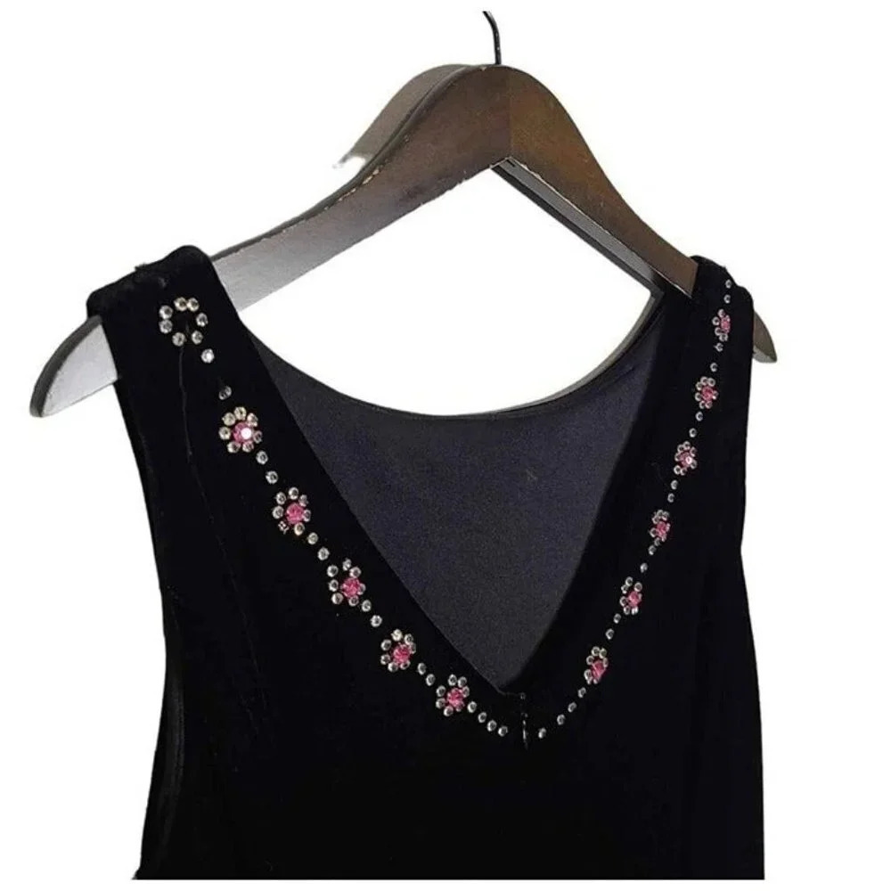 New Jessica Howard Evening Sequin Neckline Stretch Dress Black Velvet Feel 12 - Picture 3 of 8